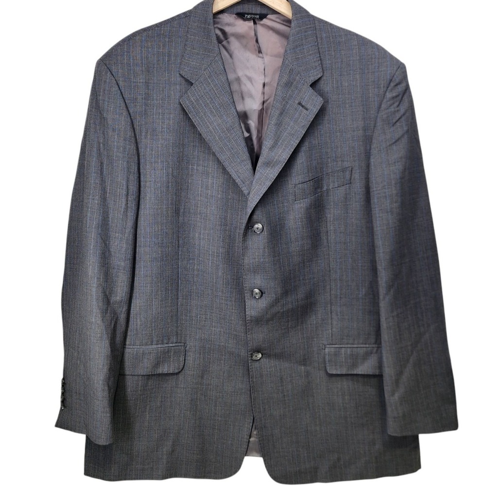 Pavone Blazer Mens 48L Gray Pinstripe Worsted Wool Made in Italy 3 Button